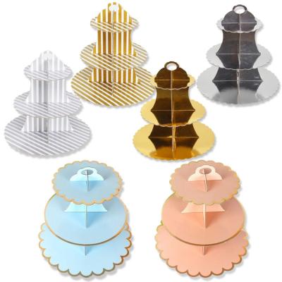 China 3 Tier White Board Cake Stand Disposable Afternoon Tea Paper Wedding Party Plates Tableware Candy Tray Dinner Display Bakeware Cake Stand for sale