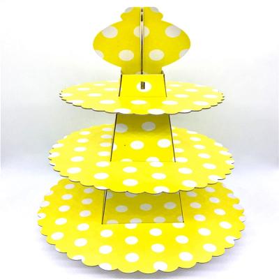 China 2020 White Blank Board Cartoon Cake Paper Stand Three Layer Folding Cupcake Dessert Candy Cookies Stand Holder Kids Birthday Party Supplies for sale