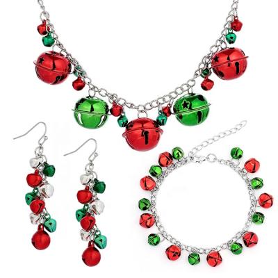 China Casual Christmas Jingle Bell Necklace Bracelet Dangle Earring Jewelry Set for Christmas Party for sale