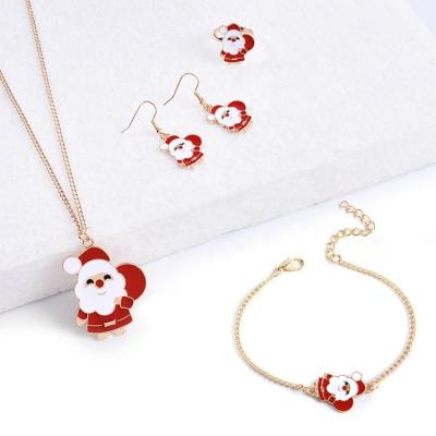 China Christmas Jewelry Fashion Casual Christmas Tree Santa Claus Deer Necklace Earring Bracelet Set For Women for sale