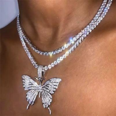 China Rhinestone Casual Tennis Butterfly Chain Necklace Rhinestone Diamond Necklace Choker Pendant For Women for sale