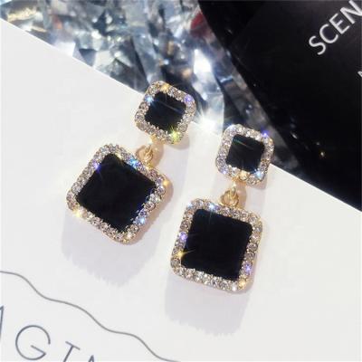 China Black Square Statement Casual Geometric Earrings For Women Crystal Wedding Rhinestone Earring for sale