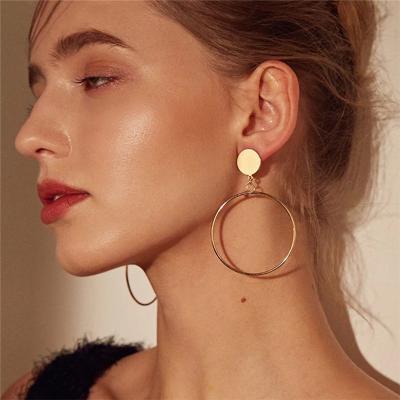 China Fashion Simple Circle Earring Jewelry Environmental Friendly Gold Plated Big Round Earrings For Women for sale