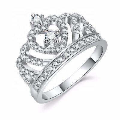 China Silver Crystal Heart Crown Zircon Ring Casual Jewelry Women's Engagement Party Wedding for sale