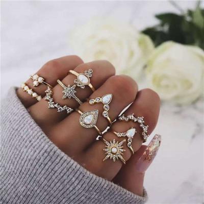 China 10pcs free space casual Crystal Stone Gold Bohemian Geometric Ring Set Fashion Rings 2021 women for sale