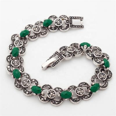 China Women's Green Stones Jewelry Silver Color Casual Bohemian Ethnic Bracelets Bangles Wholesale for sale