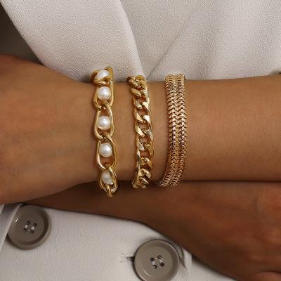 China Casual Wholesale Multi Layered Bead Bracelets Vintage Fashion Metal Snake Bracelets Chain Jewelry for sale