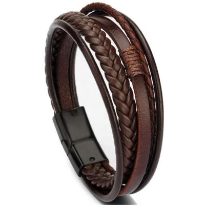 China Environmentally Friendly Trendy Leather Men's Multilayer Braided Rope Bracelets Bangles For Men Women Bracelets Jewelry for sale