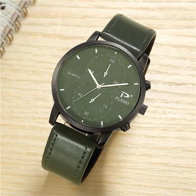 China New fashionable green PU leather famous brand men's wristwatch men's business quartz watch for sale