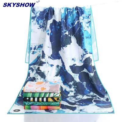 China Strong Absorbent Custom Made Waffle Sand Free Travel Microfiber Beach Towels for sale