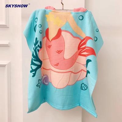 China Mermaid Hooded Baby Poncho Towel For Baby Gift Cartoon Print QUICK DRY for sale