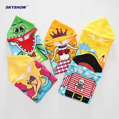 China Disposable Custom Print Microfiber Cotton Kids Surf Poncho Beach Towel With Hooded for sale