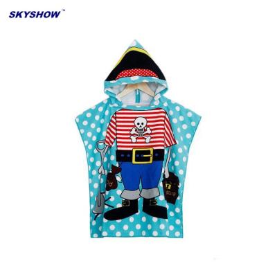 China Disposable Eco-friendly Custom Printed Kids Poncho Hooded Towel for sale