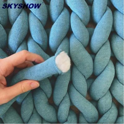 China Antistatic Wholesale Machine Washable Grs Recycled Cotton Tube Yarn Breathable Knit Blanket for sale