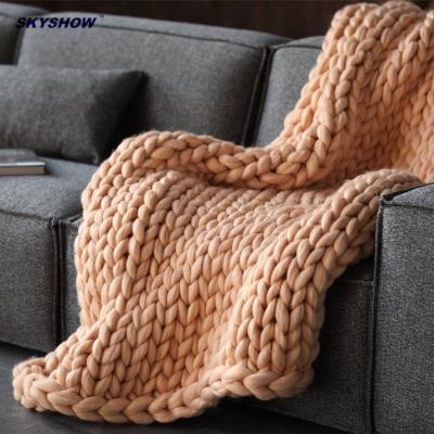 China Luxury High Quality Wool Or Acrylic Yarn Chunky Knit Blanket For Home Super Anti-pilling 2021 Iceland Throw Merino for sale