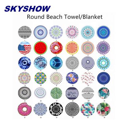 China Design Microfiber or 100% Cotton Round QUICK DRY Custom Printing Beach Towels with Tassels Fringe for sale