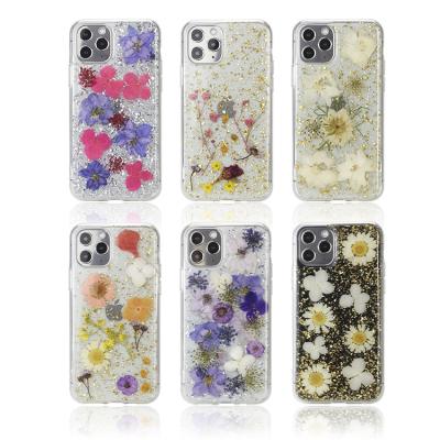 China Real Shockproof Shockproof Flower Glitter Cell Phone Dry Pressed Cases For iPhone 12 11 13 Pro Max for sale