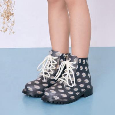 China Custom Floral Printed Lace Round Up Zipper Kids Sprinkle Shoes Baby Martin Rain Boots for sale