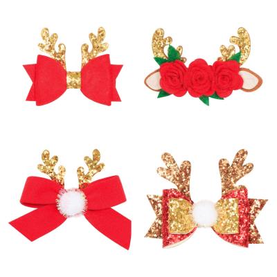 China Fashion\Comfortable\Durable Christmas Reindeer Girls Hair Hangers Handmade Hair Clips For Kids Soft Hair Accessories for sale