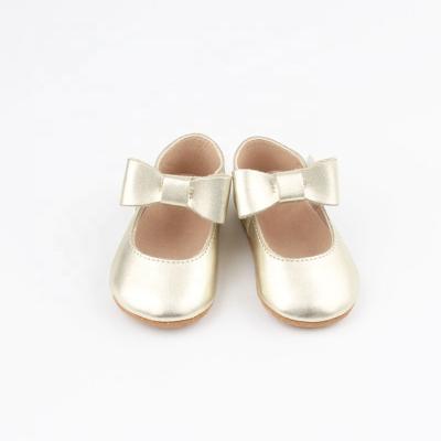 China Gold Soft Sole Baby Moccasins Self Pre-Walker Flat Tether Strap Baby Shoes For Babies With Bow for sale