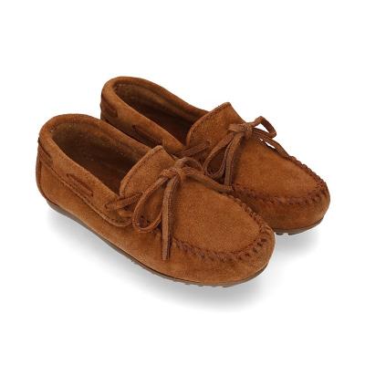 China Anti-Smell Driver Sole Bow Type Kids Moccasin Shoes Suede Leather Sports Shoes For Toddler Boys for sale