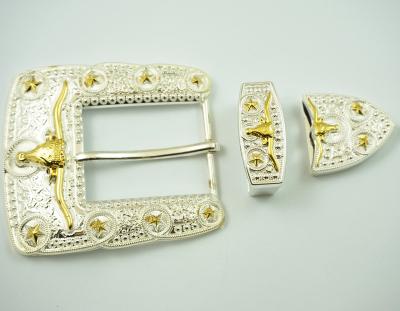 China 3pcs Buckle Set Factory Sale Various Horse Western Belt Buckle Set Silver Gold for sale