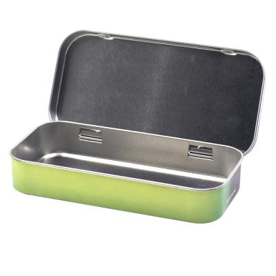 China 100-150g Recyclable Shredded Portable Tobacco Tins Rectangular Boxes With Hinge Cheap Tin Box With New Structure To Prevent Children To Open for sale