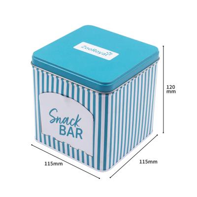 China Food Grade Coffee Open Door 115x115x120mm Tin Packaging Recyclable Open Door Metal Tin Candy Food Gift Packaging Box With Custom Design for sale