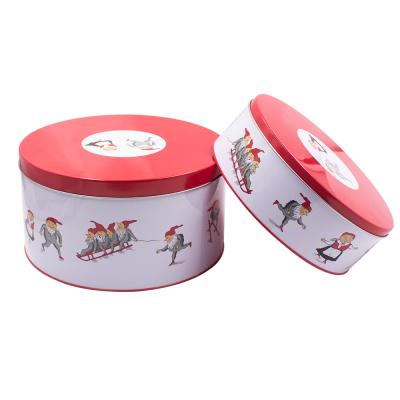 China Recyclable Metal Tin Box New Design Round Tin Round Shape Tin Box 2 Size Biscuit Cookie Set for sale