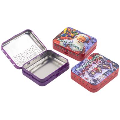 China OEM 30G Recyclable Customized Mint Tin Box With Emboss Logo And Hinged Lid Candy Food Metal Tin Box for sale