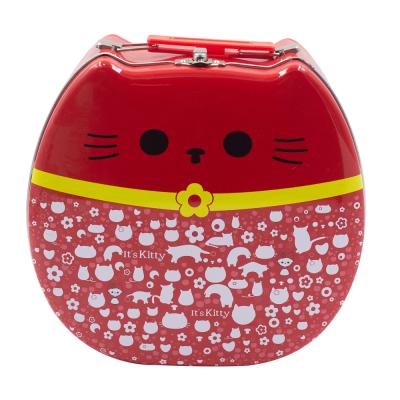 China Recyclable Cat Shape Handle Lunch Tin Box With Lock Emboss Logo Lunch Metal Tin For Kids for sale