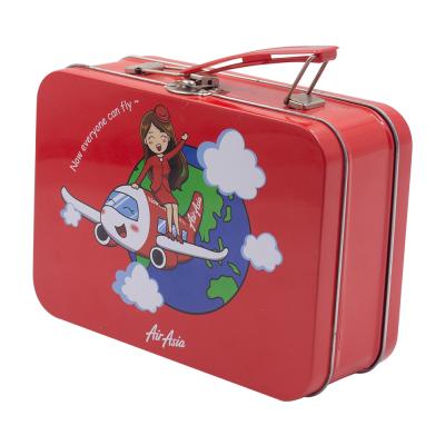 China 7.3 Inch Recyclable Handle Lunch Tin Box Metal Tin Lunch Box For Kids Custom Use With Lock And Key for sale