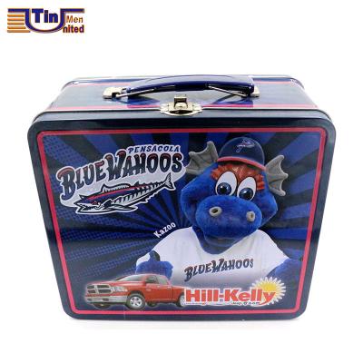 China Recyclable Custom Printing Portable Tin Lunch Box With Lock Hand Lunch Tin Box for sale