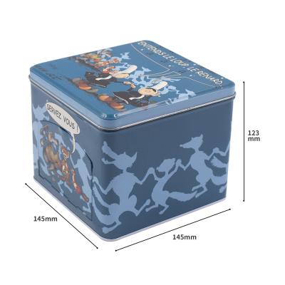 China Recyclable Dispenser Tin 145x145x123mmH Tin Box With Door 200g Food Grade Coffee Tin Packaging With Custom Design for sale