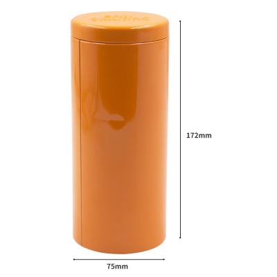 China Round Empty Orange Color Food Grade Tea Metal Coffee Tin Cans Canister Canister Recyclable Emboss Logo Tea Tin Can for sale