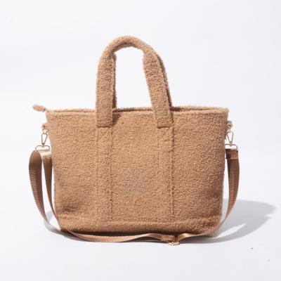 China Other Portable Low MOQ New Winter Custom Design Teddy Plush Sherpa Large Tote Bag Ladies Girls Handbags Women Bags for sale