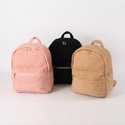 China Low MOQ New Fashion Custom School Durable Anti-theft Sherpa Logo Design Women Men Kids Backpack Outdoor Bag for sale