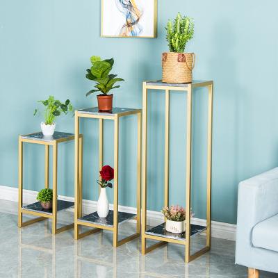 China Creative Indoor Nordic Marble Gold Metal Panel Holder Europe Factory Price Mini Flower Plant Tiered Stand Frame for sale