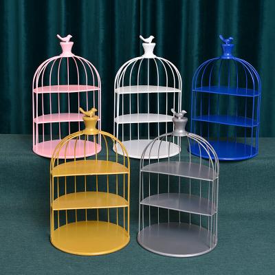 China Metal Decoration Wrought Iron 3 Tier Dessert Stand Banquet Birdcage Decorating Stand Cupcake Dessert Display Stand For Wedding Tea Time for sale