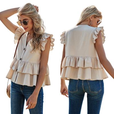 China Small MOQ 2021 Wholesale Anti-wrinkle Women Summer Ruffle Sheath Fashionable Tops for sale