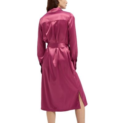 China Fall Anti-Static 2021Casual Silk Plus Size Button Up Midi Shirt Dresses for sale