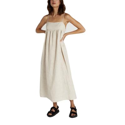 China Women Anti-Static Breathable Canvas Dress Midi Casual Loose Slip Fit Canvas Dress for sale