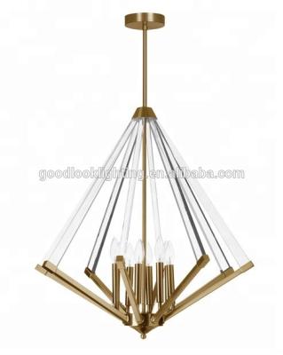 China Modern adjustable warehouse pendant lighting with aged brass finish and clear acrylic arm accent for sale