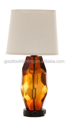 China Rocker Switch@base (C) UL&ETL Listed Resin Modern Translucent Amber Body Outlet Hotel &Convenient Table Lamp/Desk Lamp for sale