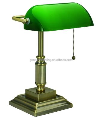 China (C) UL&ETL Modern Metal Accents & Green Glass Brass Finish Bank Shade w/Antique Lamp/Desk Lamp for sale