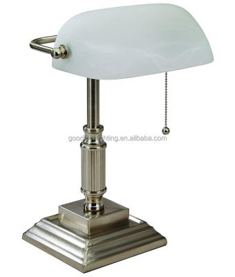 China (C) UL&ETL Modern Metal Accents & White Glass Shade w/brushed Nickel Finish Bankers Lamp/Desk Lamp for sale