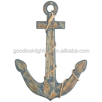 China Decorative Modern Anchor Linen Rope Nautical Wooden Wall Art Decor/Decorations for sale