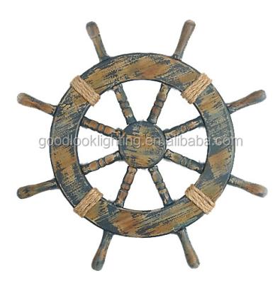 China Decorative Modern Nautical Wheel Linen Rope Wall Decor Nautical Wooden Wall Plaques/Wall Ship Wheel Decorations for sale