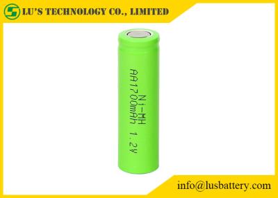 China Flat Top Green Color 1.2 V Rechargeable Battery AA1700mah Low Internal Resistance for sale