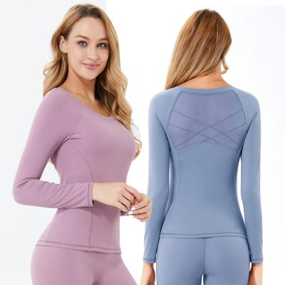 China 2021 Wholesales Breathable Simple Active Wear Gym Clothing Custom Nylon Spandex Long Sheath Slim Fit Fitness Crop Top Yoga Woman for sale